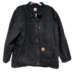 Carhartt Men's Sherpa-Lined Field Jacket Loose Fit Washed Duck Black Size 2XT